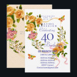 Gold Rose Ribbon 40th  Birthday Invitation Inbjudningar<br><div class="desc">Lovely and elegant rose with butterfly.  You can changes the texts to your choice.
Suitabe for 40th,  50 th,  60th,  70th etc.</div>