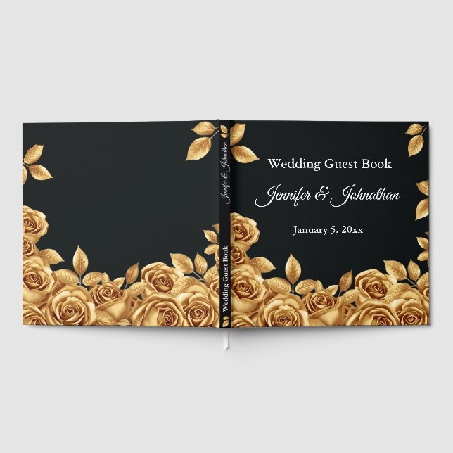 Gold Roses Custom Background Wedding  Gästböcker (Full)