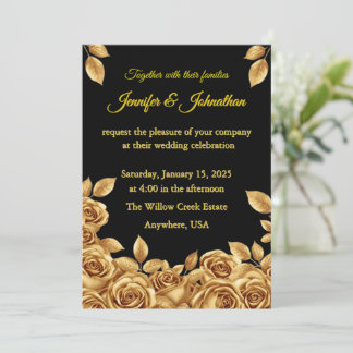 Gold Roses Custom Background Wedding Inbjudningar