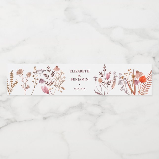 Gold Rustic Boho Chic Fall Wildflowers Elegant Vattenflaska Etikett (Singel etikett)