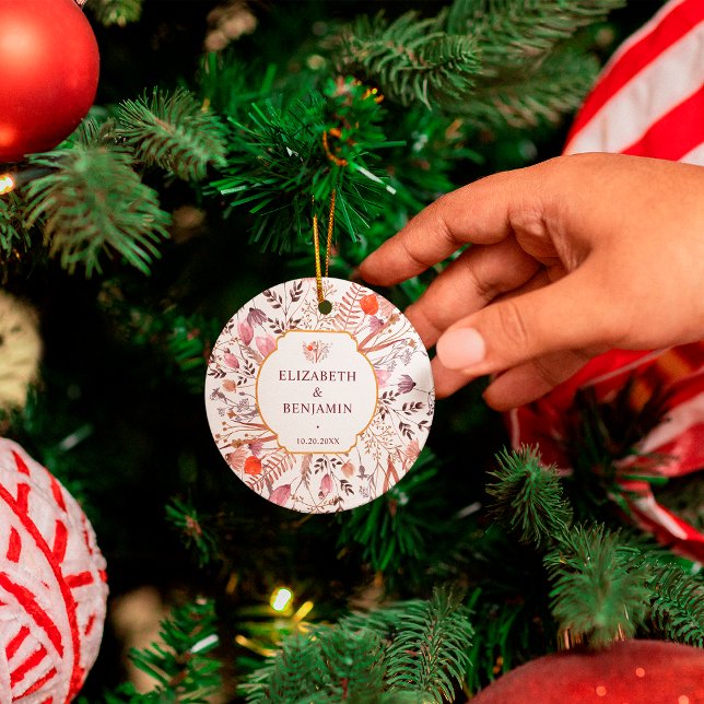 Gold Rustic Boho Chic Fall Wildflowers Wedding Julgransprydnad Keramik (Skapare uppladdad)