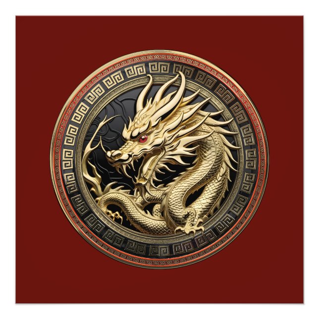 Gold Sacred Eastern Dragon Medallion Fototryck (Framsidan)
