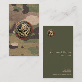 Gold Sacred Eastern Dragon Medallion on Red Velvet Visitkort