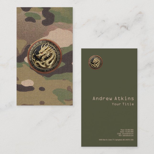 Gold Sacred Eastern Dragon Medallion on Red Velvet Visitkort (Fram/baksida)