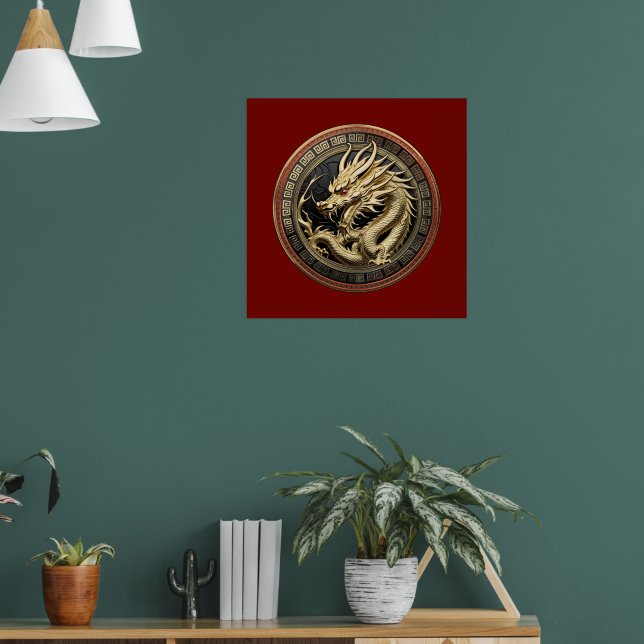 Gold Sacred Eastern Dragon Medallion Poster (Vardagsrum 1)