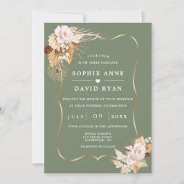 Gold Sage Green Floral Fall All In One Wedding Inbjudningar