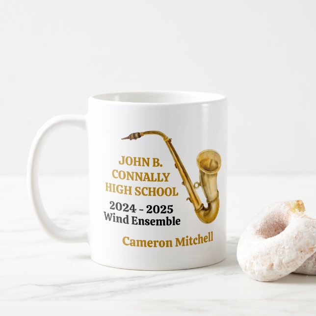 Gold Saxophone Player Personalized Band Kaffemugg (Med munk)
