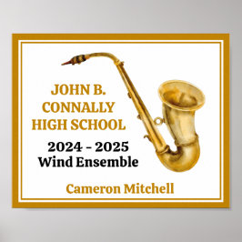 Gold Saxophone Player Personalized Band Poster