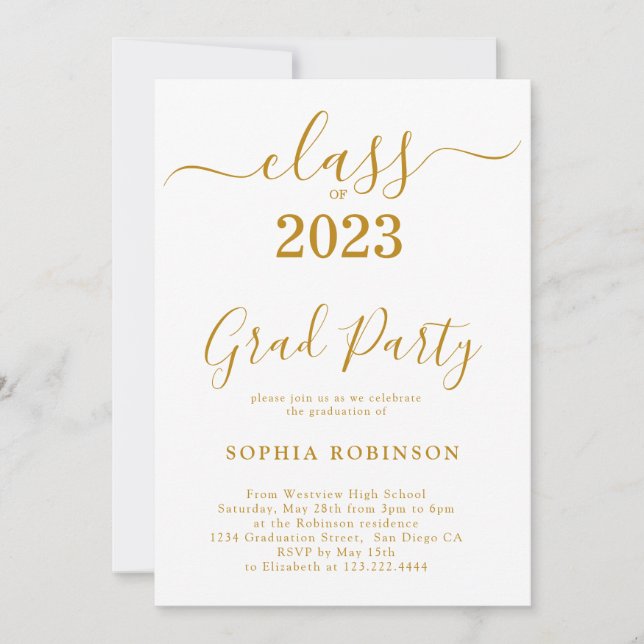 Gold Script Examenfest för klass 2023 Inbjudningar (Framsida)