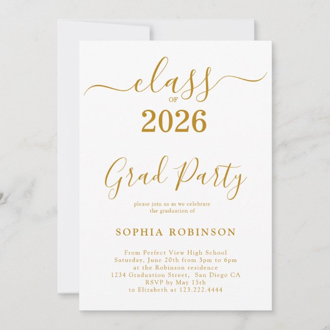 Gold Script Modern Examenfirande 2026 Inbjudningar (Framsida)