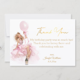 Gold Script Pink Dress Girl Birthday Thank You Anteckningskort