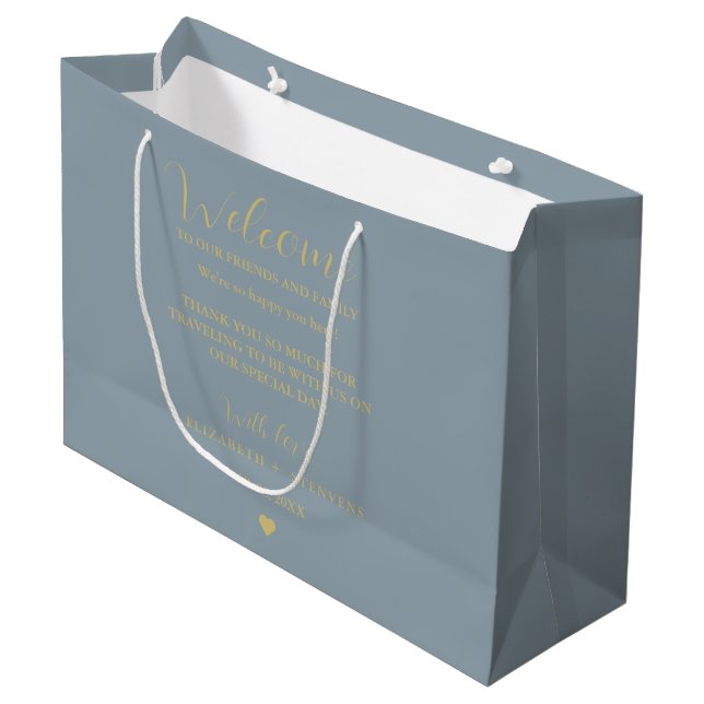 Gold script wedding welcome bag hotel guest bags  (Framsidan Vinklad)