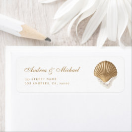 Gold Seashell Coastal Wedding Address Label Returadress Etikett