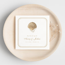 Gold Seashell Coastal Wedding Drink Pappersservett