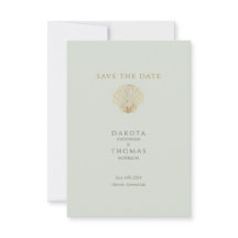 Gold Seashell Mute Sage Wedding Save the Date