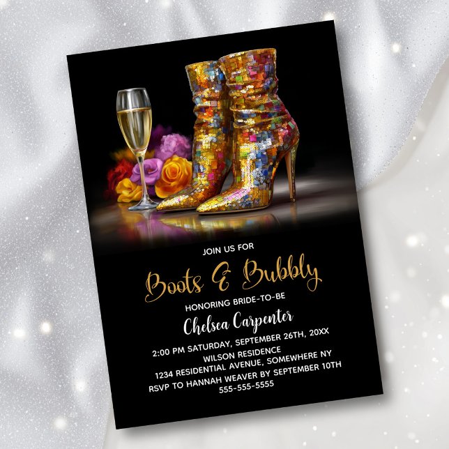 Gold Sequin Boots and Bubbly Bridal Shower Inbjudningar (Skapare uppladdad)