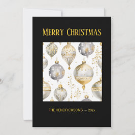 Gold Silver Black Ornaments Christmas Card Julkort