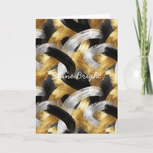 Gold Silver Black Stripes Christmas Celebration  Kort (Framsida)