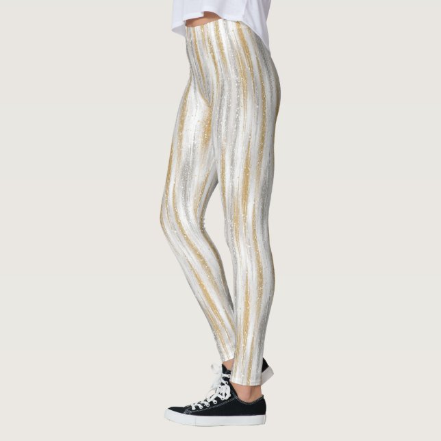 Gold Silver Chic Glam Glitzy Stripes Leggings (Vänster)