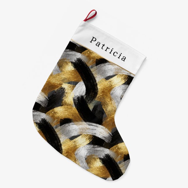 Gold Silver Christmas Black Celebration Stor Julstrumpa (Framsidan (Hängande))