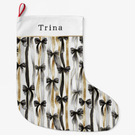 Gold Silver Christmas Black Ribbons & Bows Stor Julstrumpa