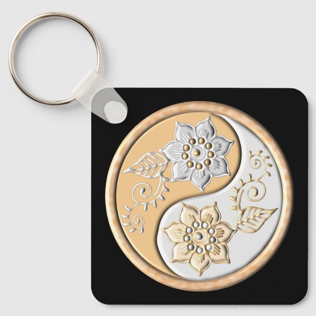 Gold & Silver Yin Yang  Nyckelring (Framsida)