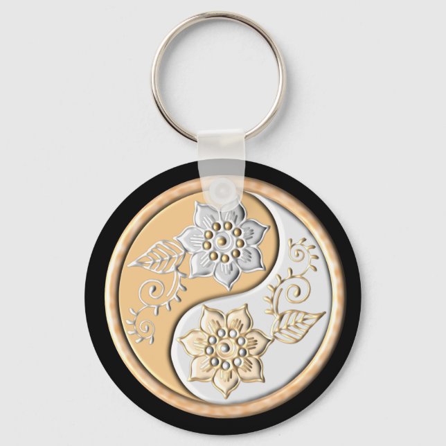 Gold & Silver Yin Yang  Nyckelring (Framsida)