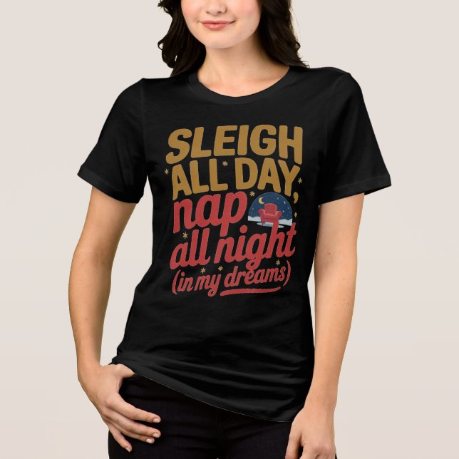 Gold Sleigh All Day Christmas Typography T Shirt (Framsida)
