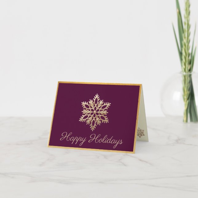 Gold Snowflake Burgundy Happy Holidays Card  Tack Kort (Framsida)