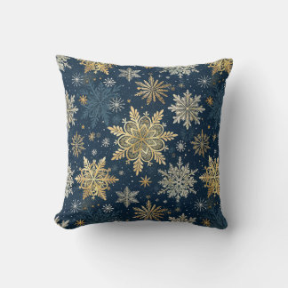 Gold Snowflakes Blue Winter Christmas  Kudde