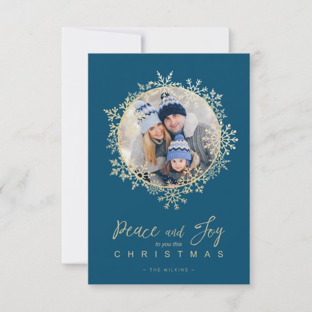 Gold Snowflakes Merry Christmas Round Family Photo (Framsida)