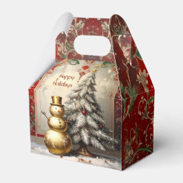 Gold Snowman Christmas Tree Holiday Favor Box Presentaskar