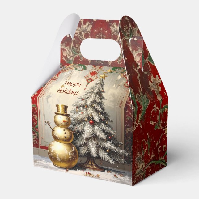 Gold Snowman Christmas Tree Holiday Favor Box Presentaskar (Framsidan Sidan)
