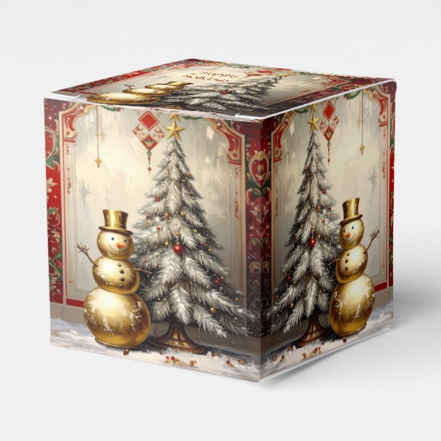 Gold Snowman Christmas Tree Holiday Favor Box Presentaskar (Framsidan Sidan)