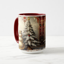 Gold Snowman Christmas Tree Holiday Mug Mugg