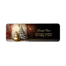 Gold Snowman Christmas Tree Return Address Label Returadress Etikett