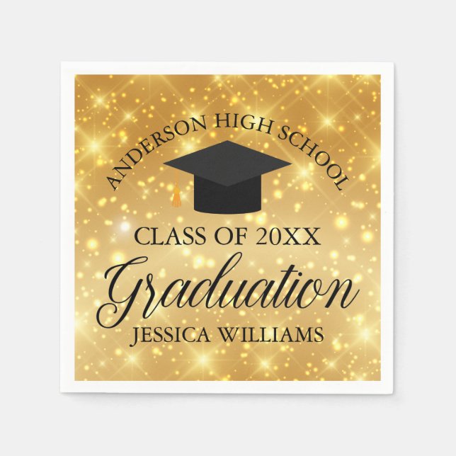 Gold Sparkle Custom Graduation Party Monogram Glam Pappersservett (Framsidan)