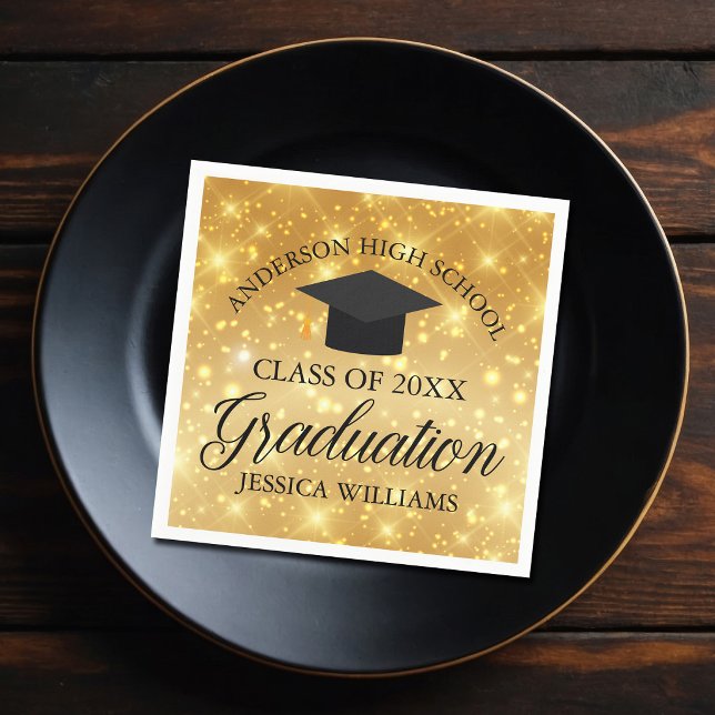Gold Sparkle Custom Graduation Party Monogram Glam Pappersservett (Skapare uppladdad)