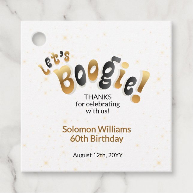 Gold Sparkle Let's Boogie 60th Birthday Gåvor Etiketter (Framsida)