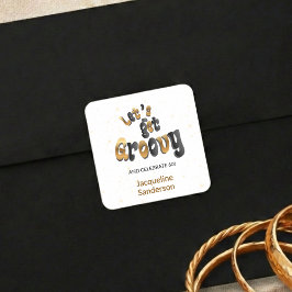 Gold Sparkle Retro Let's Get Groovy 60th Birthday Fyrkantigt Klistermärke