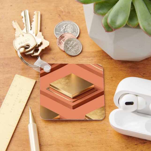 Gold square stepped platforms with metallic nyckelring (Skrivbord)