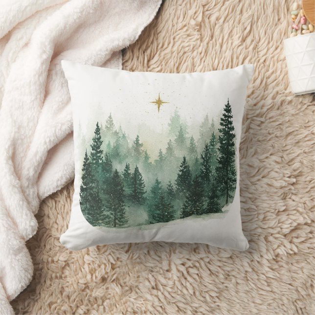 Gold Star Green Trees Christmas Kudde (Filt)