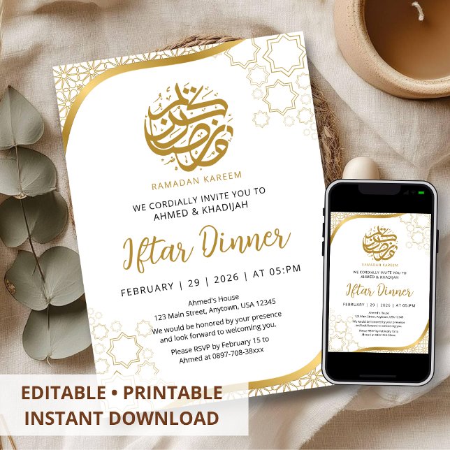 Gold Star Islamic Wave Iftar Dinner Invitation Inbjudningar (Skapare uppladdad)