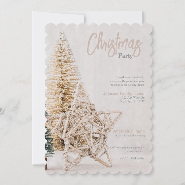 Gold Star Topper Christmas Party Invitation Inbjudningar (Framsida)