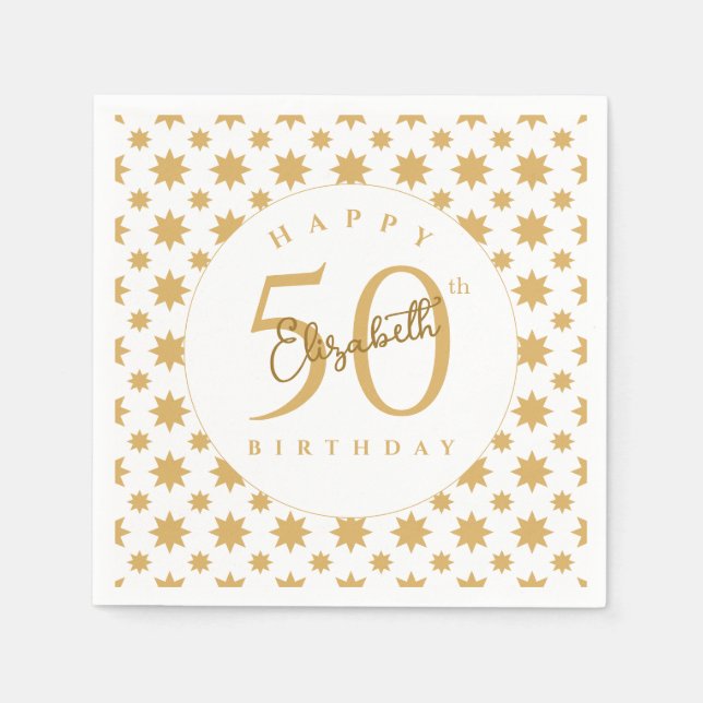 Gold Stars 50th Birthday Custom Name  Pappersservett (Framsidan)