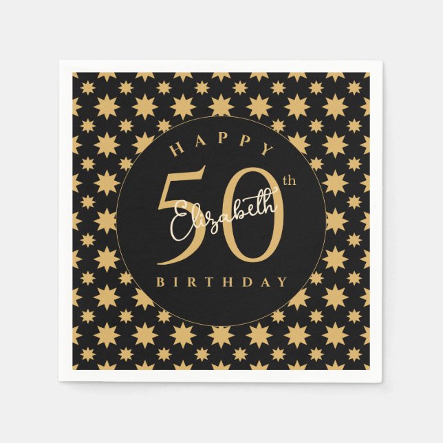 Gold Stars 50th Birthday Custom Name  Pappersservett (Framsidan)