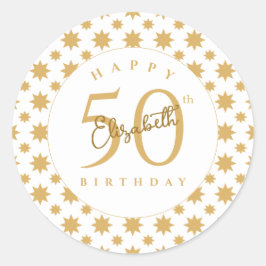 Gold Stars 50th Birthday Custom Name  Runt Klistermärke