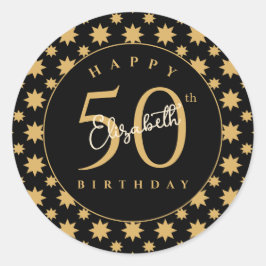 Gold Stars 50th Birthday Custom Name  Runt Klistermärke