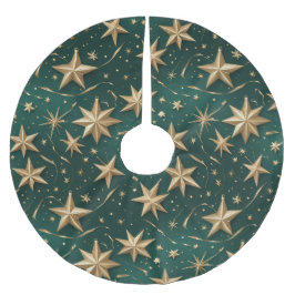 Gold Stars Tree Skirt | Dark Green Elegant Decor Julgransmatta Borstad Polyester