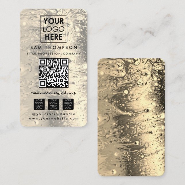 Gold Stone Connect with Us Social Media QR Code Visitkort (Fram/baksida)